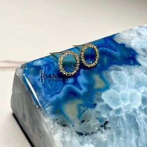 Round Earrings 925 Sterling Gold plated Circle Zircon Crystal Jewelry Accessory